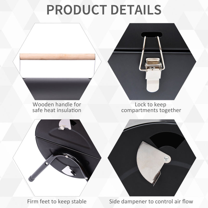 Outsunny Compact Steel Portable Charcoal BBQ Grill - Black