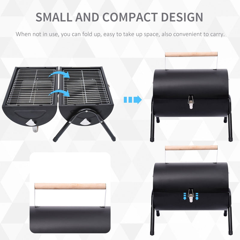 Outsunny Compact Steel Portable Charcoal BBQ Grill - Black