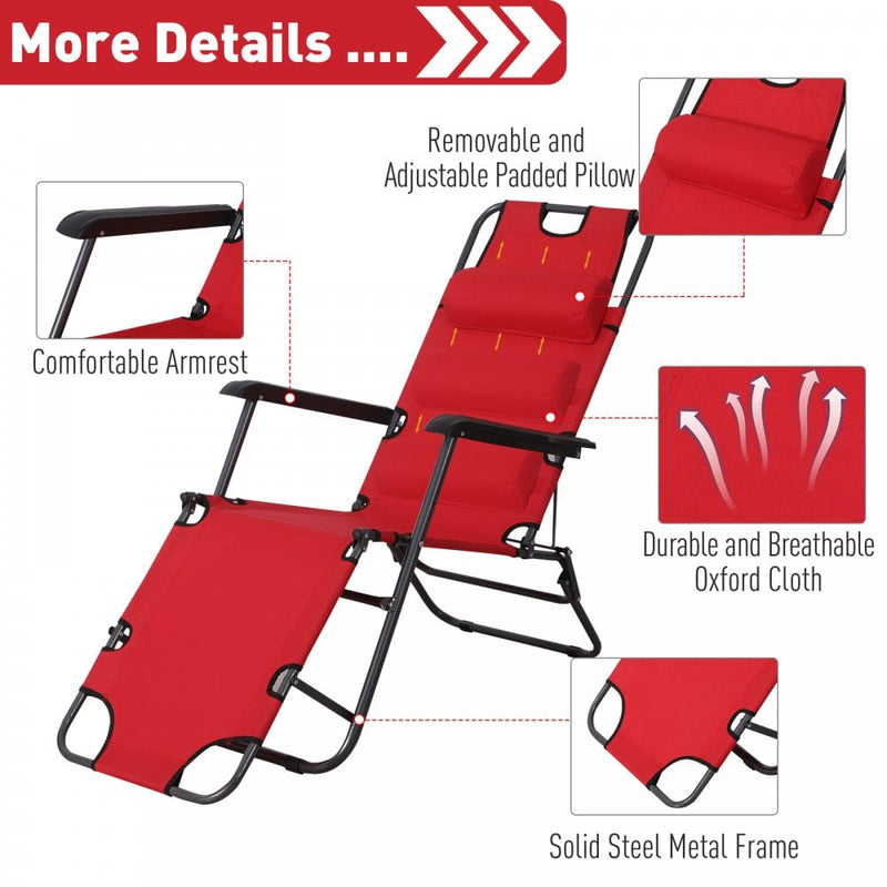 Outsunny-2 in 1 Metal Frame Sun Lounger With Pillow - Red