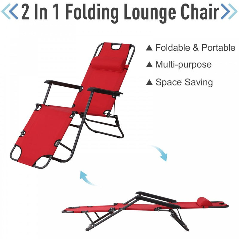 Outsunny-2 in 1 Metal Frame Sun Lounger With Pillow - Red
