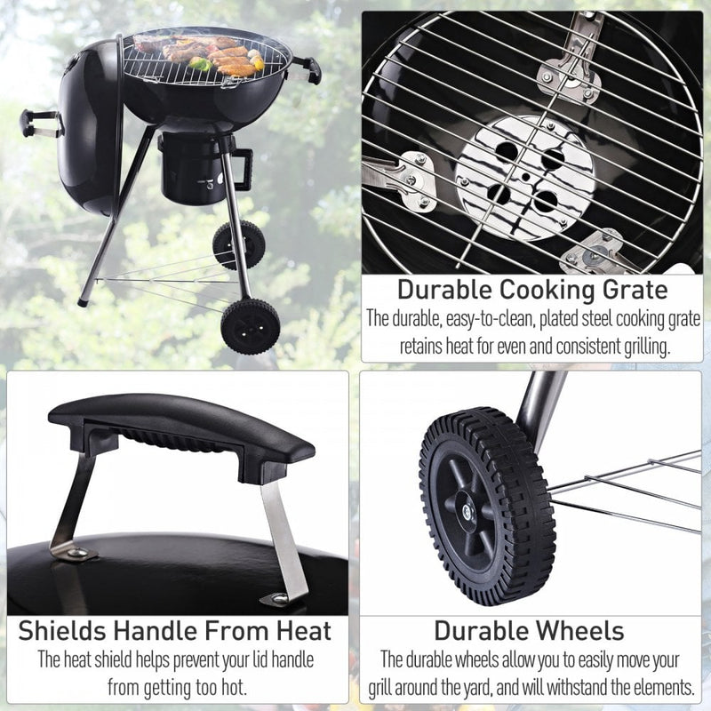 Outsunny  Portable Steel Charcoal BBQ Grill with Wheels and Lid