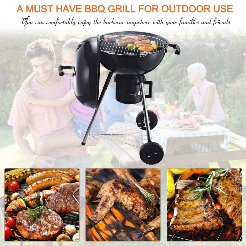 Outsunny  Portable Steel Charcoal BBQ Grill with Wheels and Lid