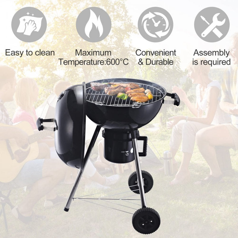 Outsunny  Portable Steel Charcoal BBQ Grill with Wheels and Lid