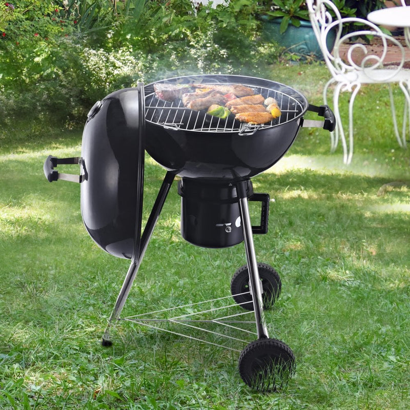 Outsunny  Portable Steel Charcoal BBQ Grill with Wheels and Lid