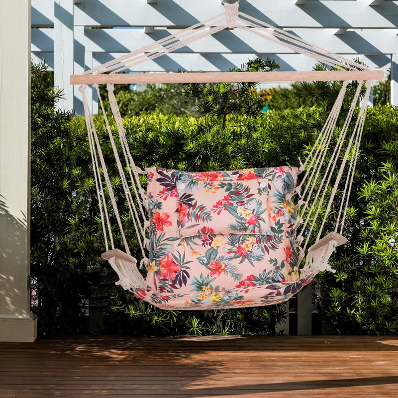 Outsunny Hanging Rope Frame Hammock Chair - Floral