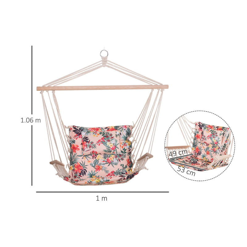 Outsunny Hanging Rope Frame Hammock Chair - Floral