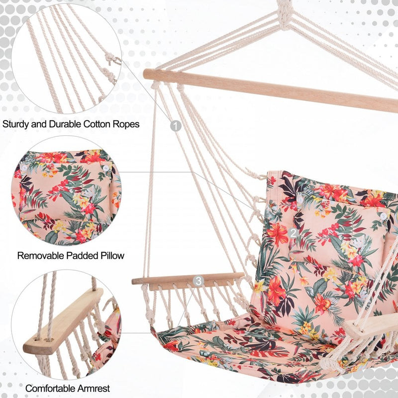Outsunny Hanging Rope Frame Hammock Chair - Floral