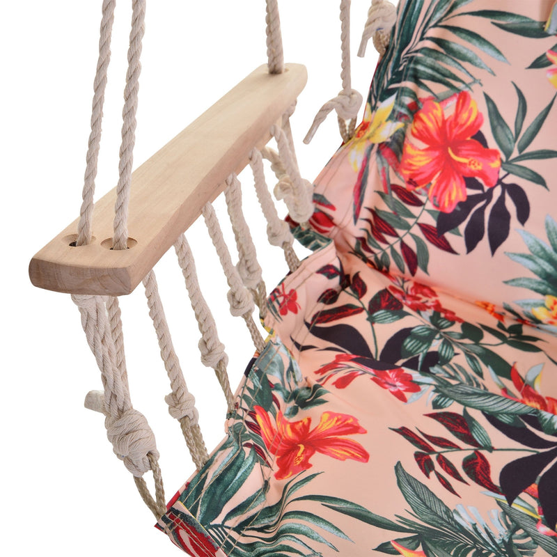 Outsunny Hanging Rope Frame Hammock Chair - Floral