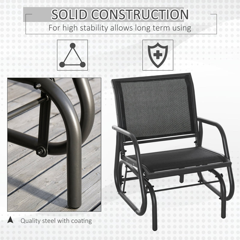 Outsunny Outdoor Gliding Swing Chair Garden Seat w/ Mesh Seat Curved Back Steel Frame Armrests Comfortable Lounge Furniture Dark Grey Black