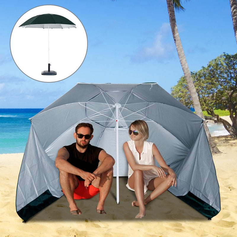 Outsunny  Beach Canopy Parasol with Side Panels  2 m- Green