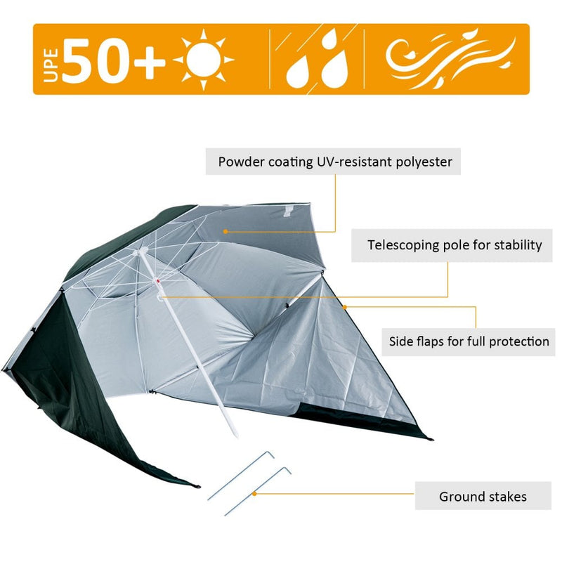 Outsunny  Beach Canopy Parasol with Side Panels  2 m- Green