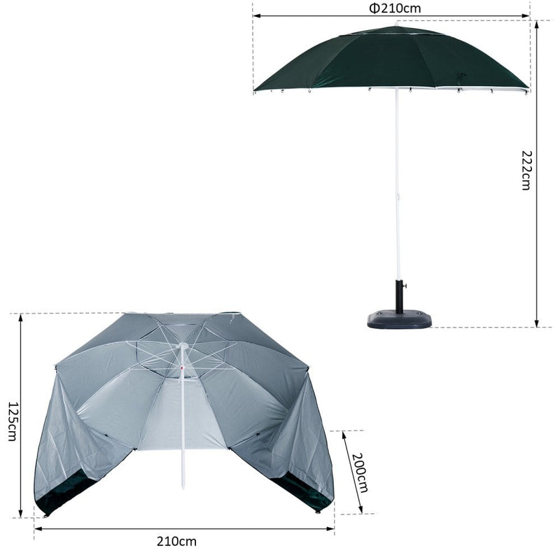 Outsunny  Beach Canopy Parasol with Side Panels  2 m- Green