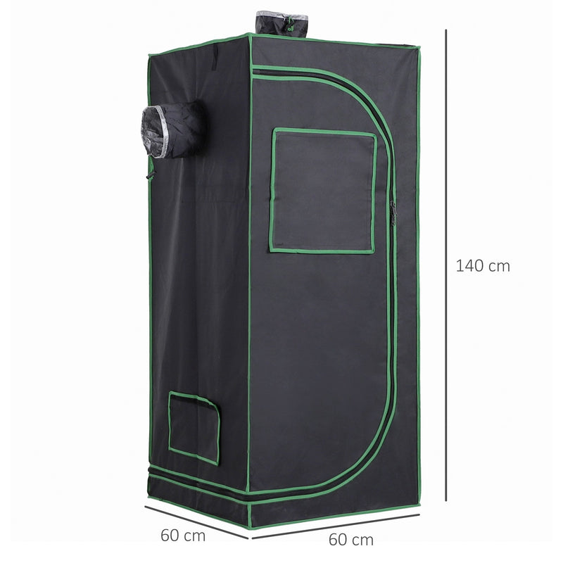 Outsunny Hydroponic Plant Grow Tent W/ Window Tool Bag 60L x 60W x 140Hcm Black