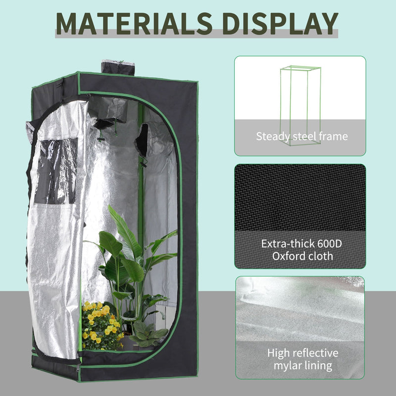 Outsunny Hydroponic Plant Grow Tent W/ Window Tool Bag 60L x 60W x 140Hcm Black