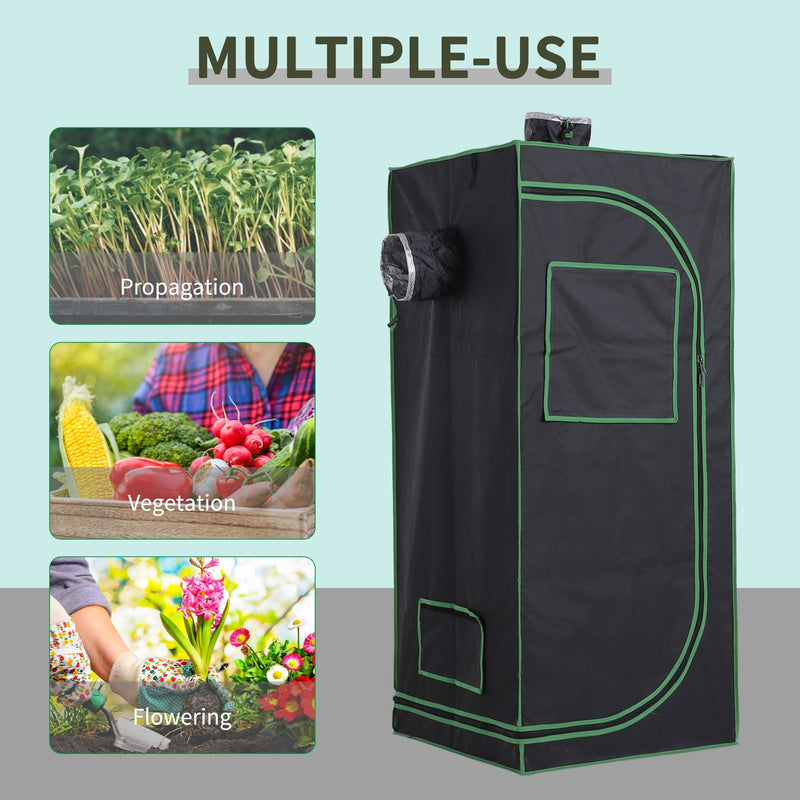 Outsunny Hydroponic Plant Grow Tent W/ Window Tool Bag 60L x 60W x 140Hcm Black