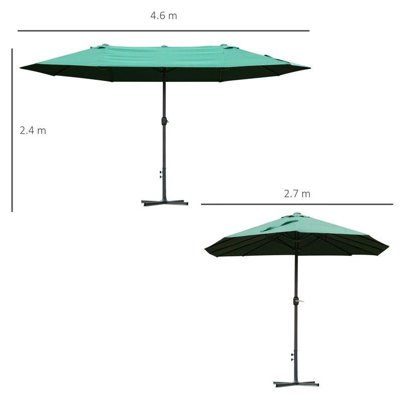 Outsunny 4.6 m Double Sided Umbrella Parasol with Cross Base - Dark Green