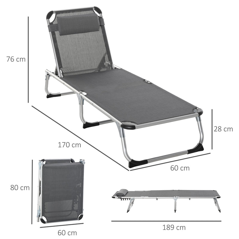 Outsunny  Sun Lounger With Pillow - Grey