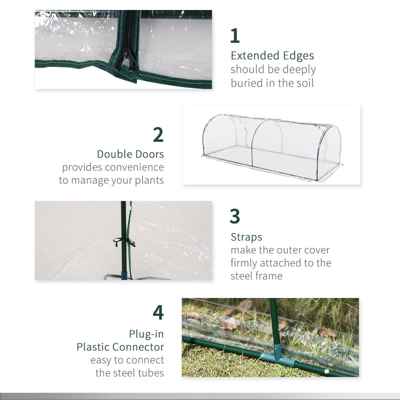 Outsunny PVC Greenhouse Tunnel Steel Frame Transparent 250x100x80cm