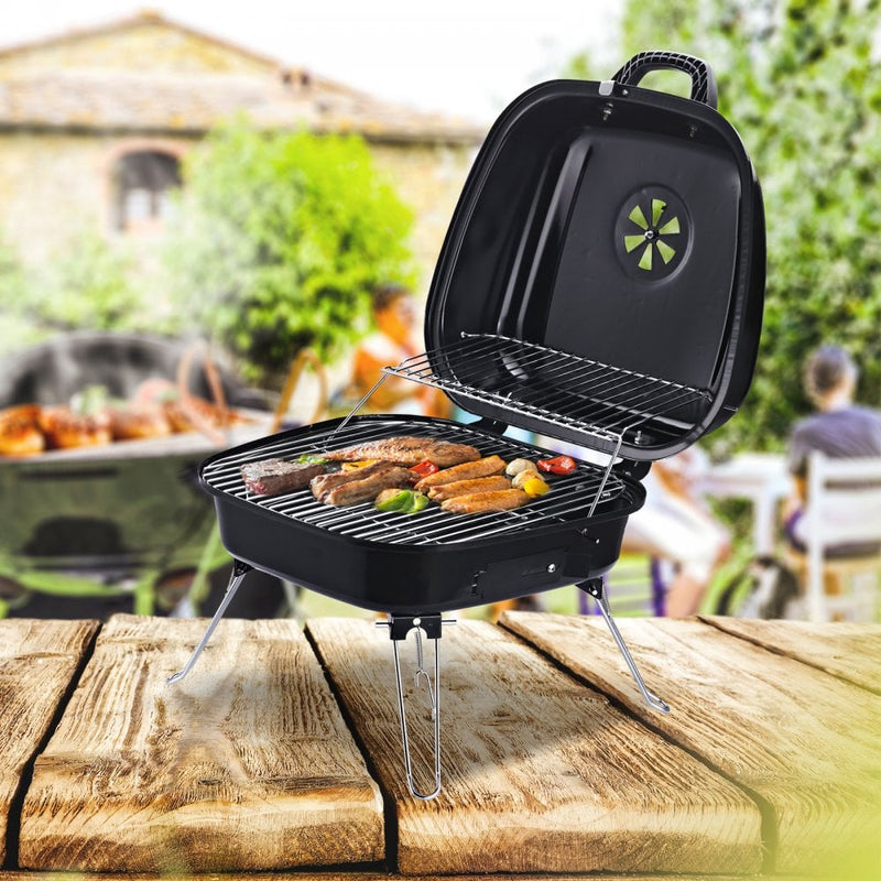 Outsunny Compact Portable Steel BBQ Grill - Black