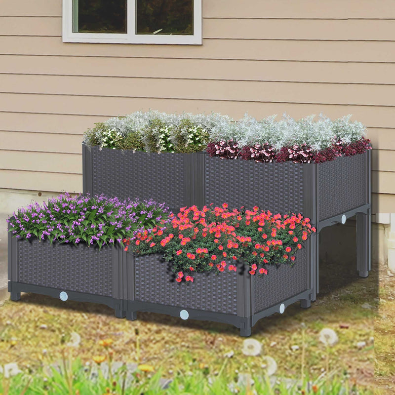 Rattan Set of 4 Garden Planter Box - Brown