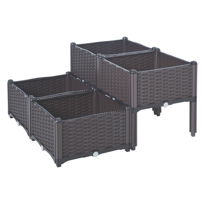 Rattan Set of 4 Garden Planter Box - Brown