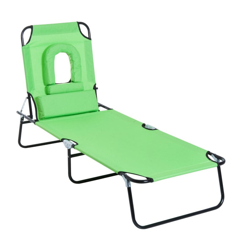 Outsunny  Sun Lounger with Pillow Reading Hole - Green