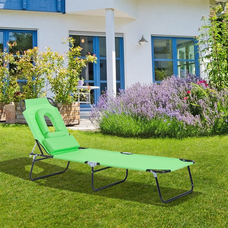 Outsunny  Sun Lounger with Pillow Reading Hole - Green