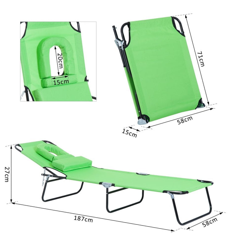 Outsunny  Sun Lounger with Pillow Reading Hole - Green