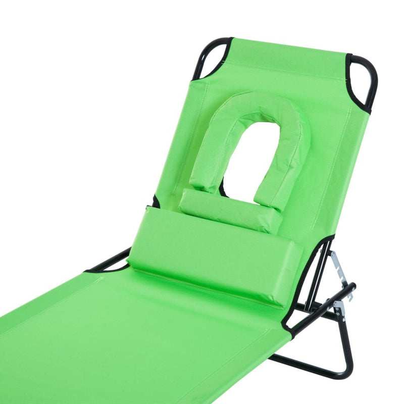 Outsunny  Sun Lounger with Pillow Reading Hole - Green