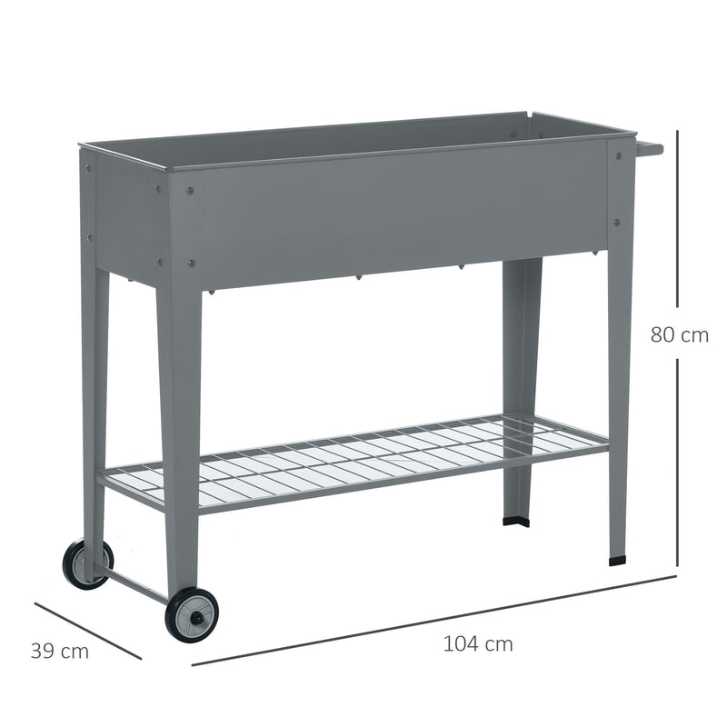 Outsunny Raised Garden Bed with Wheels and Bottom Shelf Outdoor 104 x 39 x 80cm