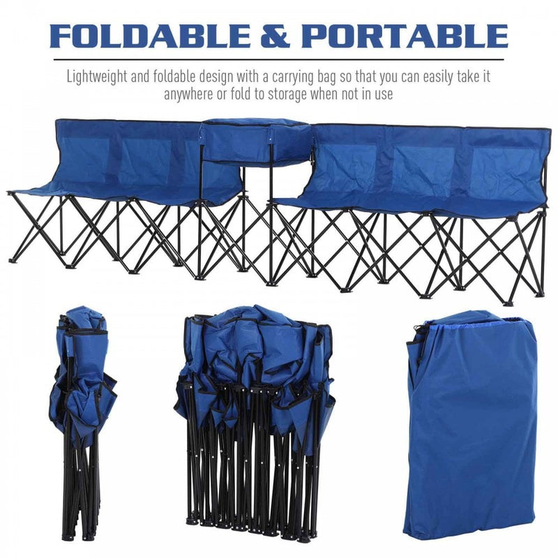 6 Seater Folding Camping Chair with Cooler Bag - Blue