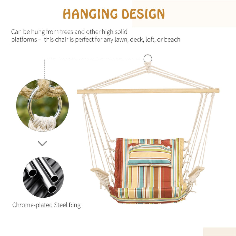 Outsunny Hanging Rope Frame Hammock Chair - Stripe