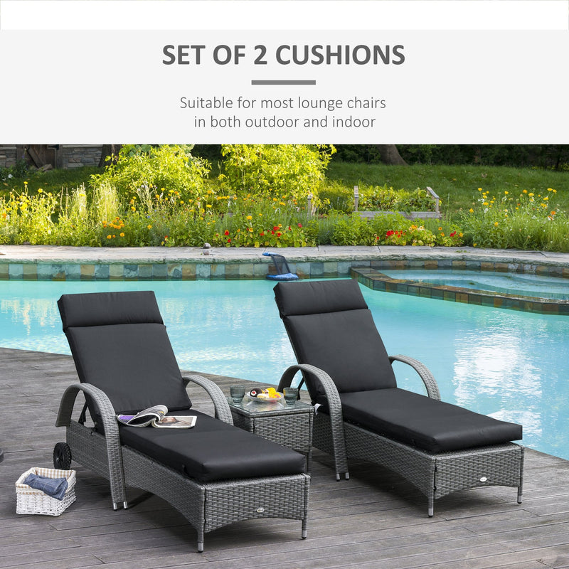 Set of 2 Non-Slip Sun Lounger Cushions - Black