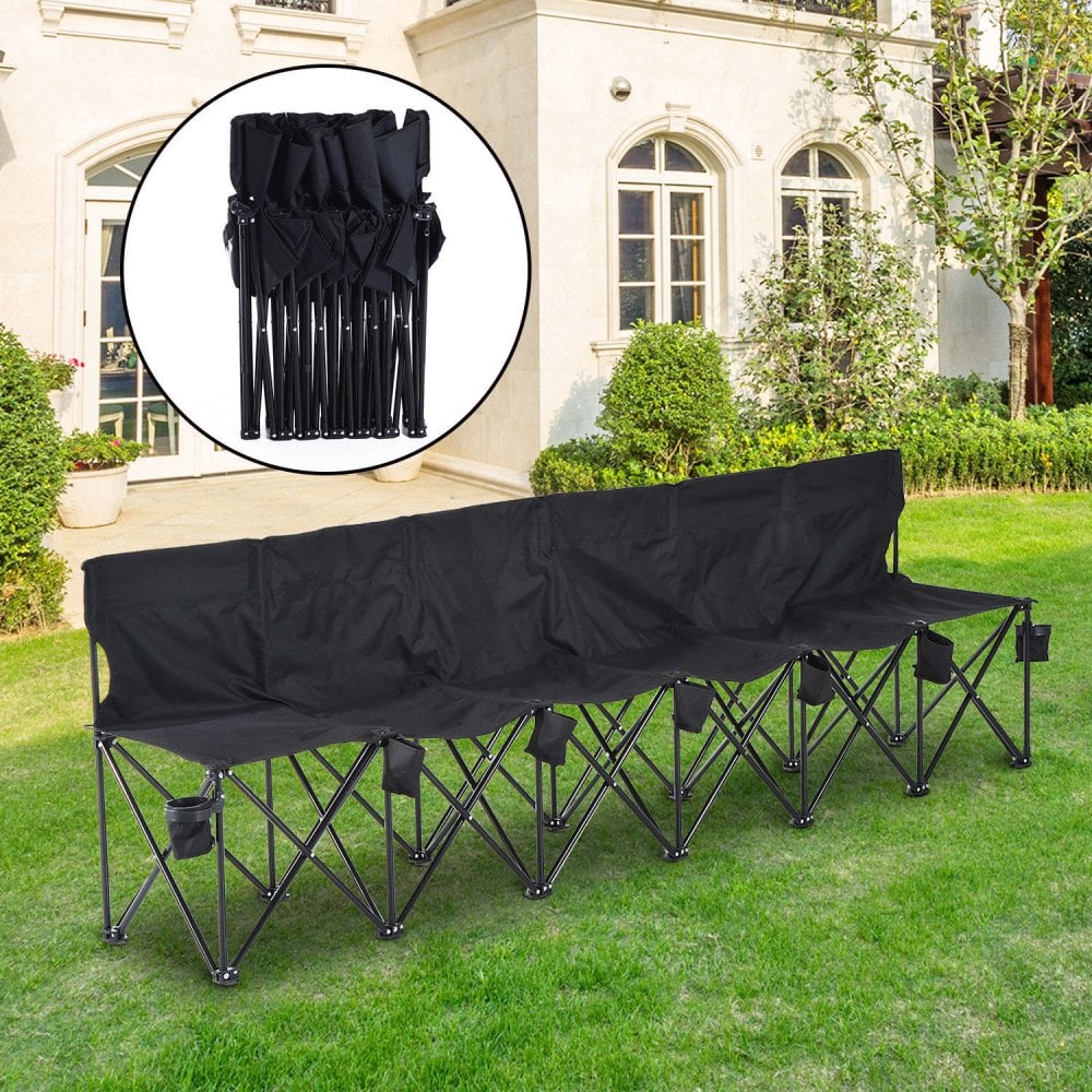6 Seater Folding Camping Portable Chair with Carry Bag Black
