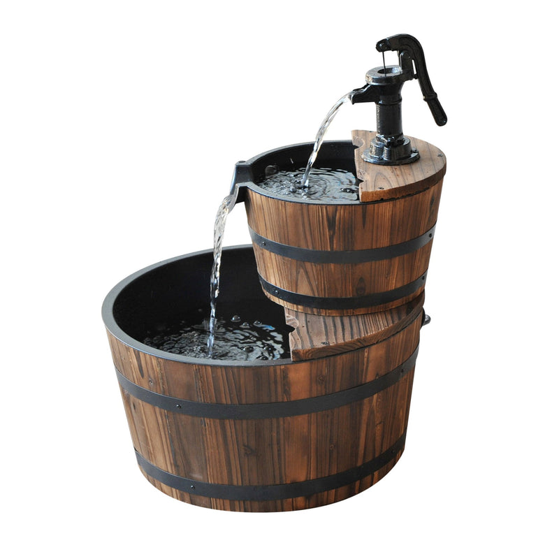 Outsunny 2 Tier Wooden Water Pump Fountain