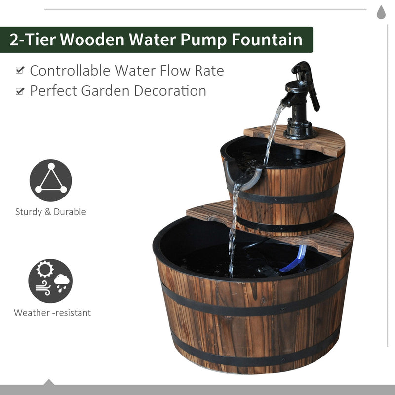 Outsunny 2 Tier Wooden Water Pump Fountain