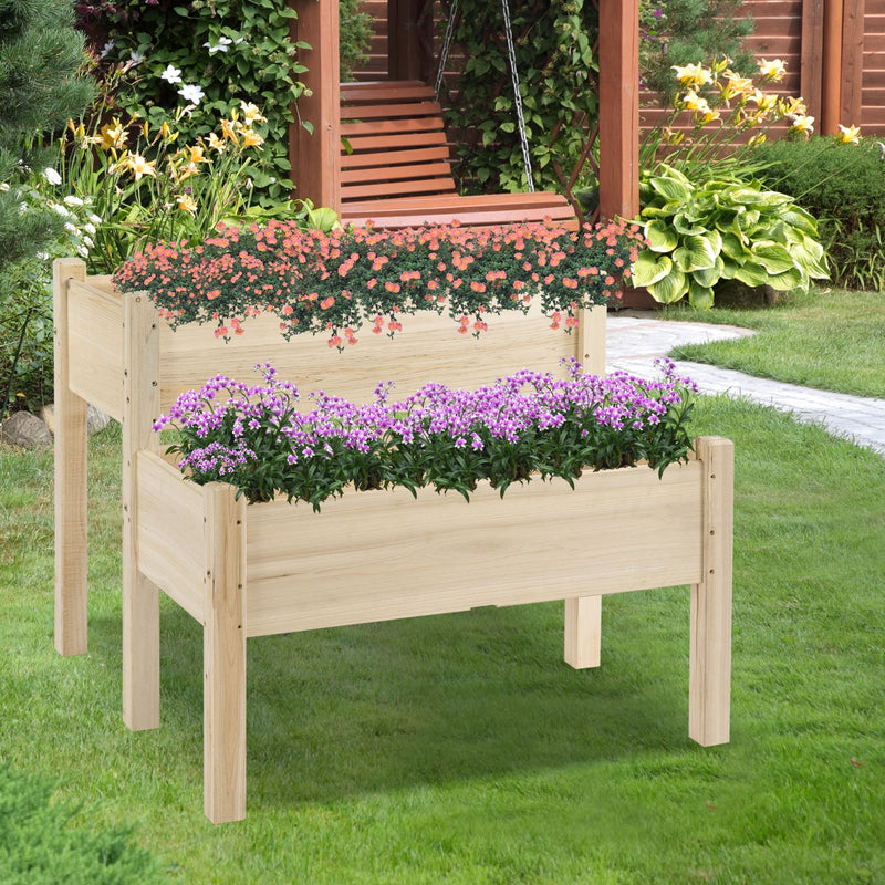 Outsunny 2-Piece Solid Fir Wood Plant Raised Bed