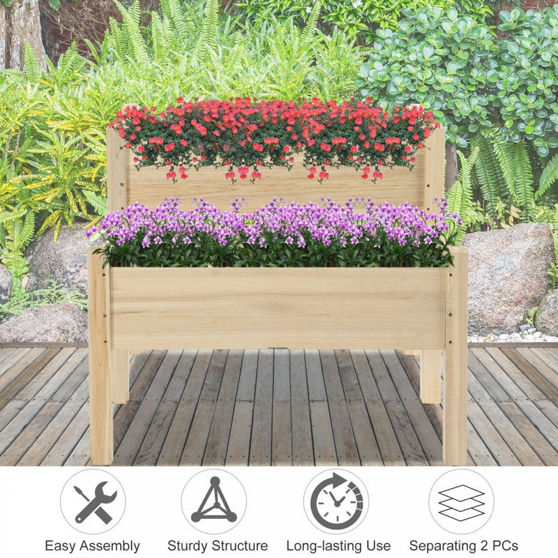 Outsunny 2-Piece Solid Fir Wood Plant Raised Bed