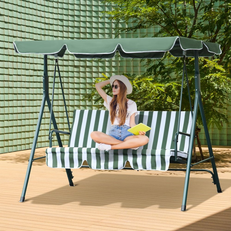 Outsunny- 3 Seater Swing Bench with Adjustable Canopy - Green Stripe