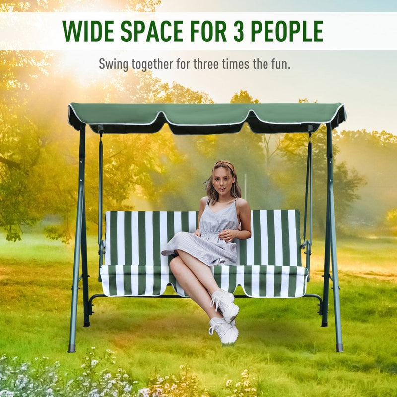 Outsunny- 3 Seater Swing Bench with Adjustable Canopy - Green Stripe