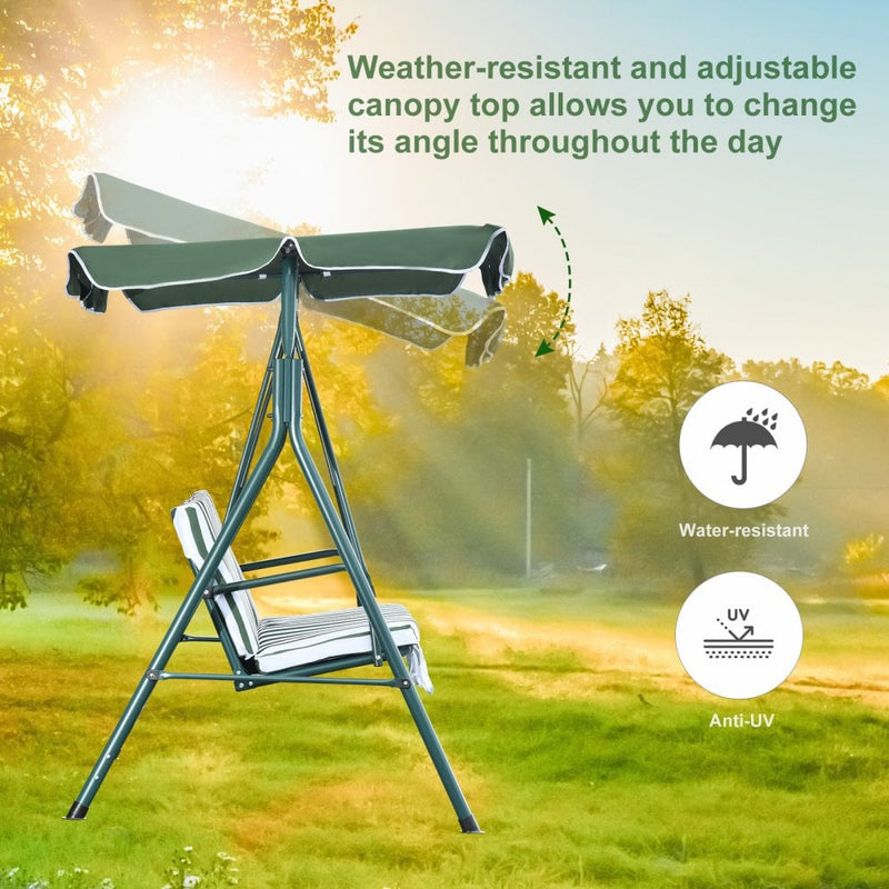 Outsunny- 3 Seater Swing Bench with Adjustable Canopy - Green Stripe