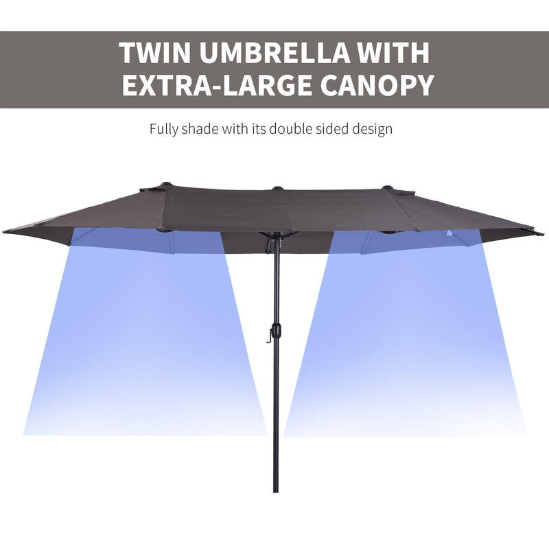 Outsunny 4.6m Garden Parasol Double-Sided Sun Umbrella Patio Market Shelter Canopy Shade Outdoor Grey