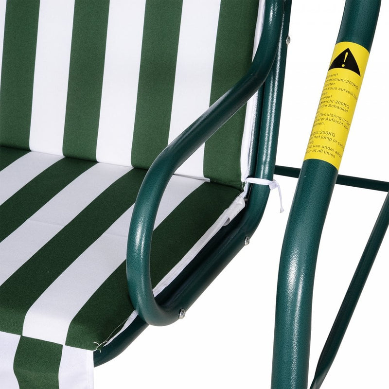 Outsunny 3 Seater Canopy Swing Chair Outdoor Garden Bench with Adjustable Canopy and Metal Frame - Green Stripes