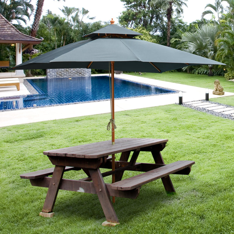 Oasis 3 m x 3 m Double Tier Wooden Umbrella Parasol - Dark Grey