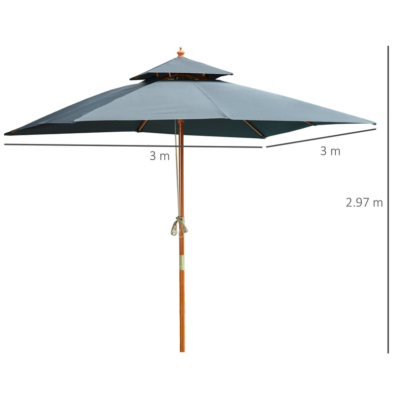 Oasis 3 m x 3 m Double Tier Wooden Umbrella Parasol - Dark Grey