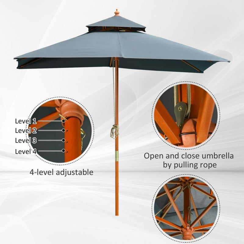 Oasis 3 m x 3 m Double Tier Wooden Umbrella Parasol - Dark Grey