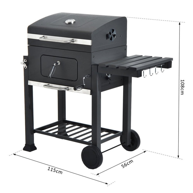 Outsunny Large Family Portable Charcoal BBQ with Wheels - Grey