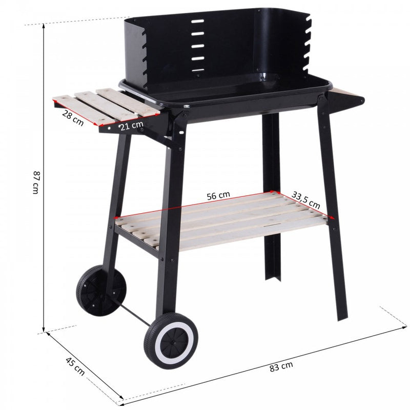 Outsunny Large Family Charcoal BBQ Grill with Wheels - Black