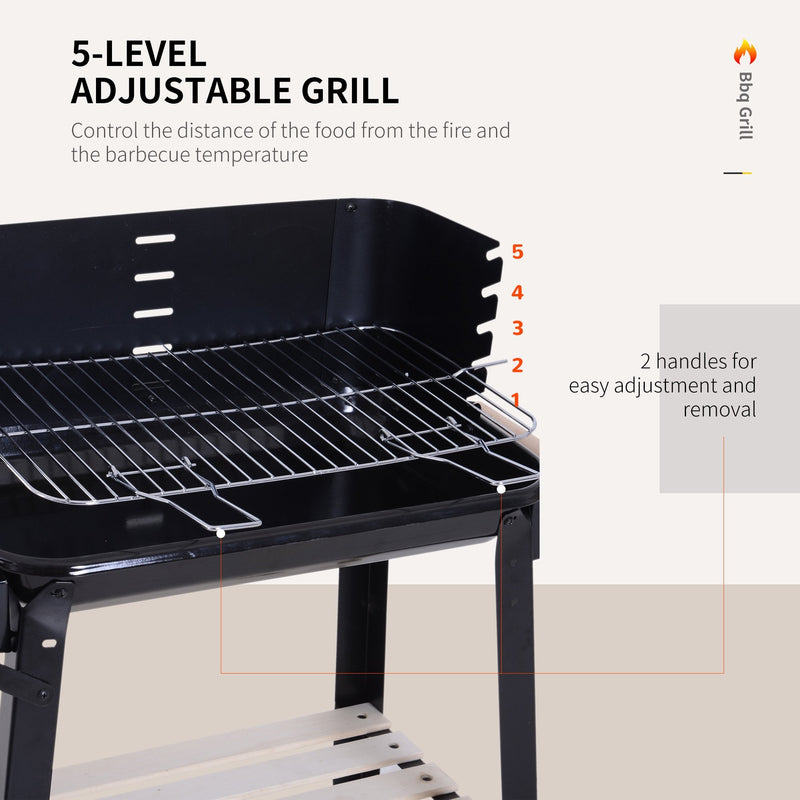 Outsunny Large Family Charcoal BBQ Grill with Wheels - Black