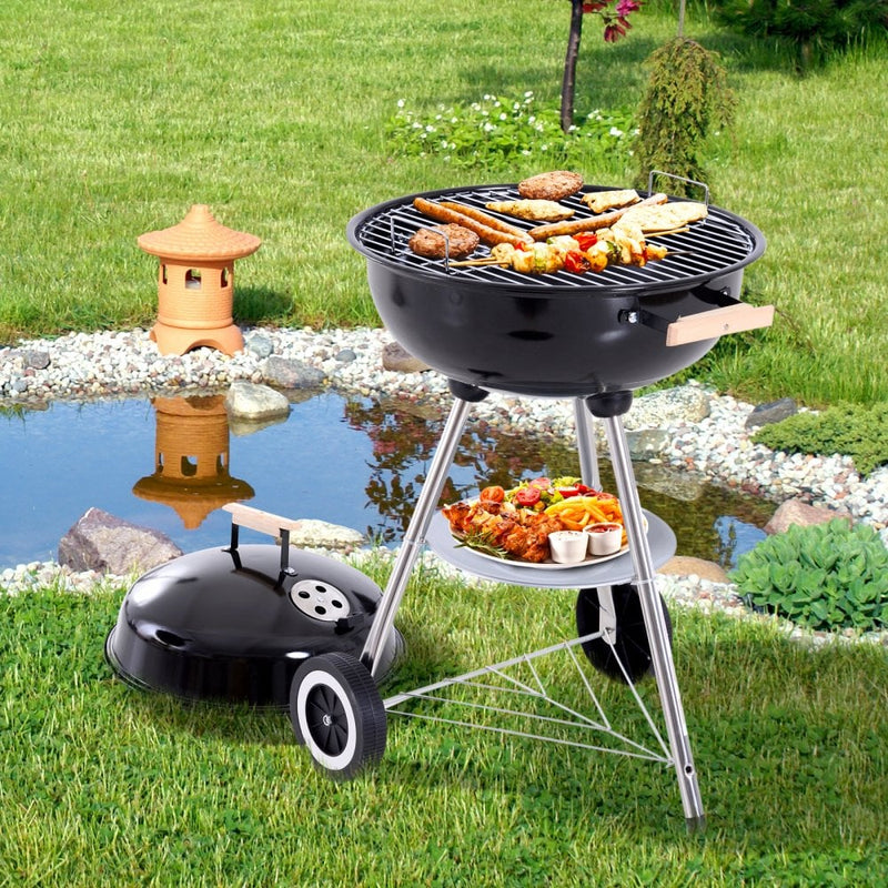 Outsunny Portable Round Charcoal Grill BBQ - Black